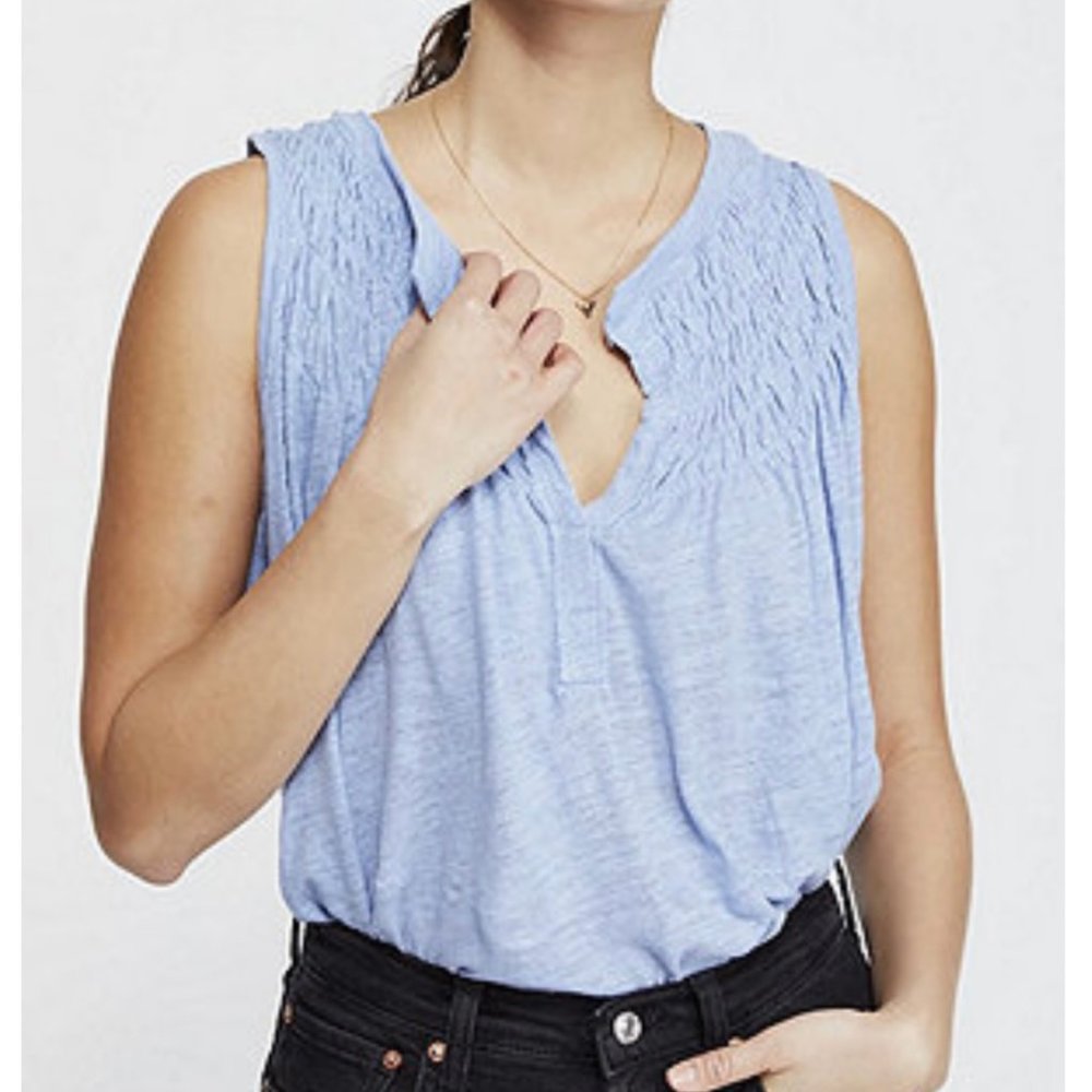 WE THE FREE New to Town Smocked Tank Top Dreamy Clouds